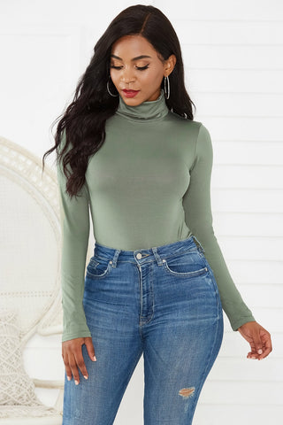 Shop Sage Turtleneck Long Sleeve Bodysuit - High-Quality U.S. Made Women’s Fashion with Free & Fast Shipping