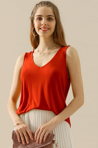 Shop RED Ninexis Full Size V-Neck Curved Hem Tank - High-Quality U.S. Made Women’s Fashion with Free & Fast Shipping