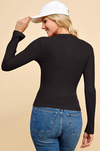 Shop Faith Apparel Half Zip Ribbed Long Sleeve Top - High-Quality U.S. Made Women’s Fashion with Free & Fast Shipping