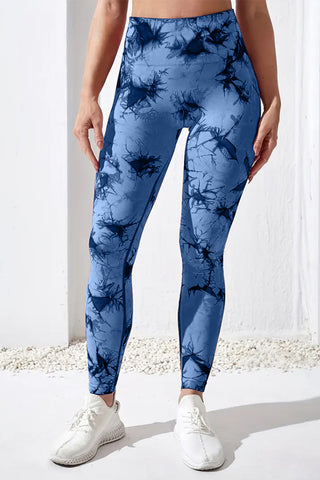 Shop Blue Printed High Waist Active Pants - High-Quality U.S. Made Women’s Fashion with Free & Fast Shipping