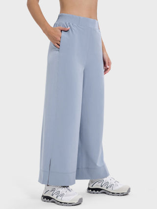 Shop Light Blue Slit Wide Leg Active Pants - High-Quality U.S. Made Women’s Fashion with Free & Fast Shipping