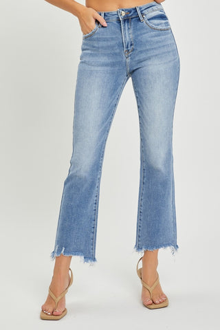 Shop Medium RISEN Full Size Frayed Hem Cropped Straight Jeans - High-Quality U.S. Made Women’s Fashion with Free & Fast Shipping