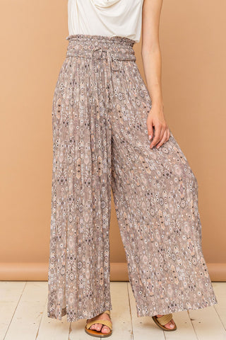 Shop And The Why Printed Smocked Waist Slit Wide Leg Pants - High-Quality U.S. Made Women’s Fashion with Free & Fast Shipping