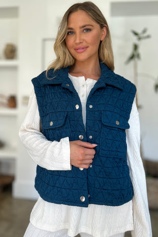 Shop Double Take Full Size Pocketed Texture Snap Down Vest Coat - High-Quality U.S. Made Women’s Fashion with Free & Fast Shipping