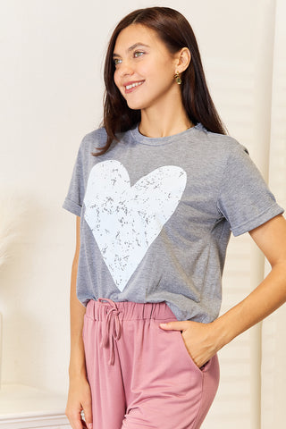 Shop Simply Love Heart Graphic Cuffed Short Sleeve T-Shirt - High-Quality U.S. Made Women’s Fashion with Free & Fast Shipping