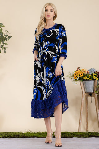 Shop Celeste Full Size Paisley Print Lace Ruffled Midi Dress - High-Quality U.S. Made Women’s Fashion with Free & Fast Shipping