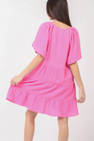 Shop VERY J Texture V-Neck Ruffled Tiered Dress - High-Quality U.S. Made Women’s Fashion with Free & Fast Shipping