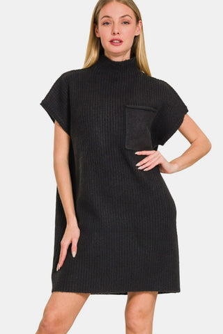 Shop Black Zenana Short Sleeve Sweater Mini Dress - High-Quality U.S. Made Women’s Fashion with Free & Fast Shipping