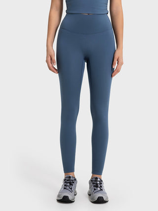 Shop French Blue Wide Waistband Sports Leggings - High-Quality U.S. Made Women’s Fashion with Free & Fast Shipping