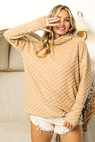 Shop BiBi Checkered Round Neck Thumbhole Long Sleeve Top - High-Quality U.S. Made Women’s Fashion with Free & Fast Shipping