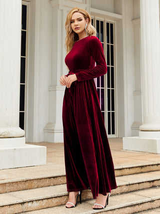 Shop Tie Front Round Neck Long Sleeve Maxi Dress - High-Quality U.S. Made Women’s Fashion with Free & Fast Shipping