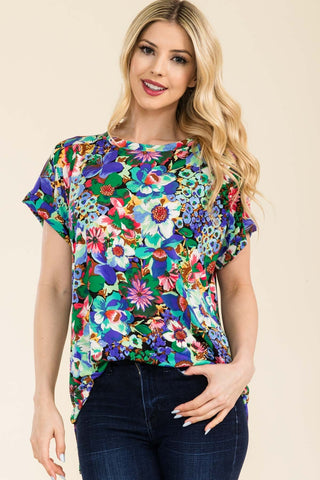 Shop Celeste Full Size Round Neck Short Sleeve Floral T-Shirt - High-Quality U.S. Made Women’s Fashion with Free & Fast Shipping