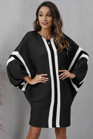 Shop Ribbed Round Neck Long Sleeve Sweater Dress - High-Quality U.S. Made Women’s Fashion with Free & Fast Shipping