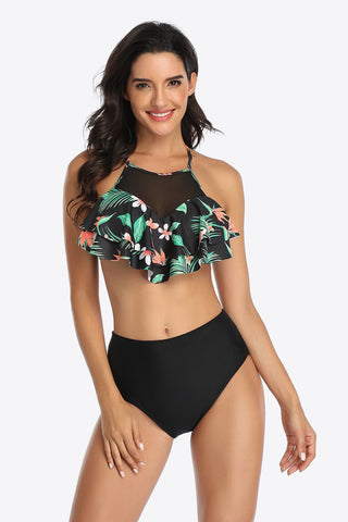 Shop Tropical Print Ruffled Two-Piece Swimsuit - High-Quality U.S. Made Women’s Fashion with Free Fast Shipping