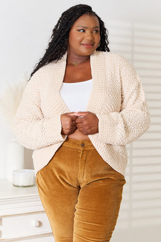 Shop Cream Double Take Open Front Long Sleeve Cardigan - High-Quality U.S. Made Women’s Fashion with Free & Fast Shipping