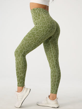 Shop Matcha Green Leopard High Waist Active Pants - High-Quality U.S. Made Women’s Fashion with Free & Fast Shipping