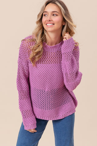 Shop Berry BiBi Openwork Long Sleeve Knit Top - High-Quality U.S. Made Women’s Fashion with Free & Fast Shipping