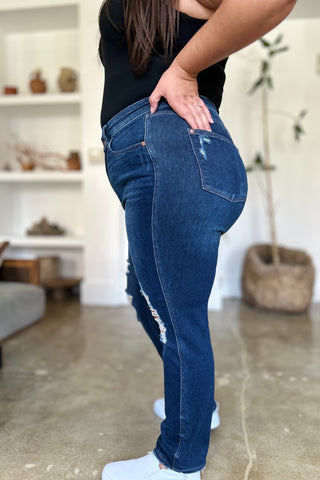 Shop Judy Blue Full Size High Waist Rigid Magic Heavy Destroy Straight Jeans - High-Quality U.S. Made Women’s Fashion with Free & Fast Shipping