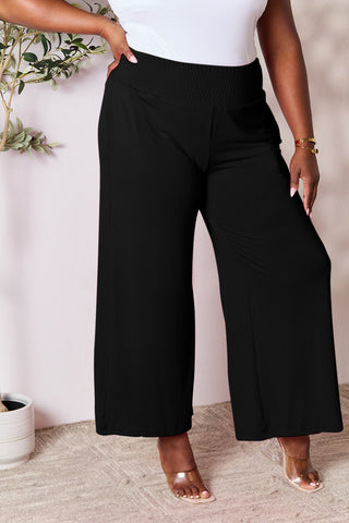 Shop Double Take Full Size Smocked Wide Waistband Wide Leg Pants - High-Quality U.S. Made Women’s Fashion with Free & Fast Shipping