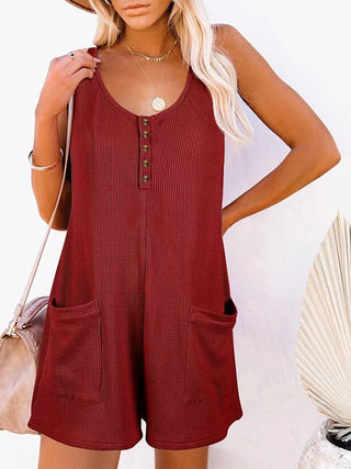 Shop Burgundy Full Size Pocketed Scoop Neck Sleeveless Romper - High-Quality U.S. Made Women’s Fashion with Free & Fast Shipping