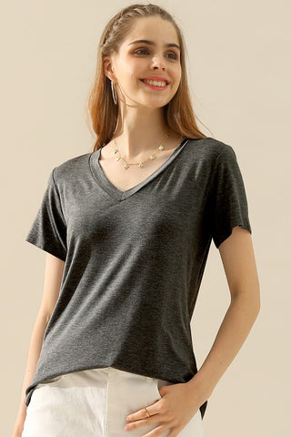 Shop Ninexis Full Size V-Neck Short Sleeve T-Shirt - High-Quality U.S. Made Women’s Fashion with Free & Fast Shipping