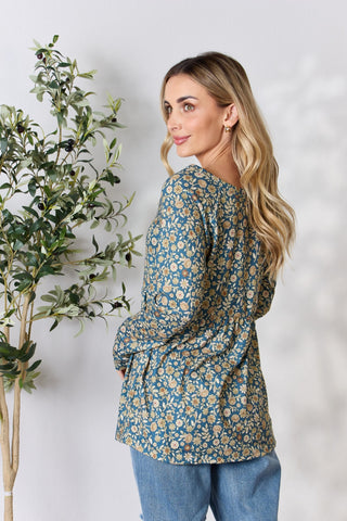 Shop Heimish Full Size Floral Half Button Long Sleeve Blouse - High-Quality U.S. Made Women’s Fashion with Free & Fast Shipping