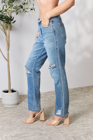 Shop Judy Blue Full Size Distressed Raw Hem Straight Jeans - High-Quality U.S. Made Women’s Fashion with Free & Fast Shipping