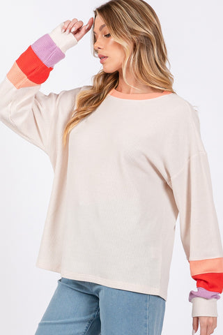 Shop SAGE + FIG Color Block Waffle Knit T-Shirt - High-Quality U.S. Made Women’s Fashion with Free & Fast Shipping