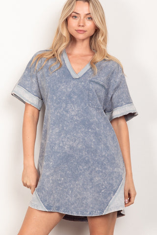 Shop Denim VERY J Short Sleeve V-Neck Tee Dress - High-Quality U.S. Made Women’s Fashion with Free & Fast Shipping