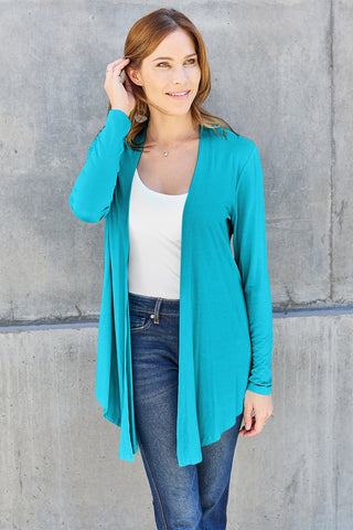 Shop Sky Blue Basic Bae Full Size Open Front Long Sleeve Cardigan - High-Quality U.S. Made Women’s Fashion with Free & Fast Shipping