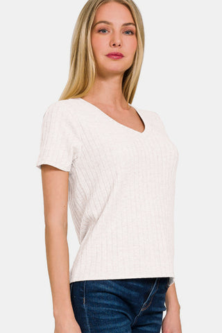 Shop Zenana Ribbed Short Sleeve T-Shirt - High-Quality U.S. Made Women’s Fashion with Free & Fast Shipping