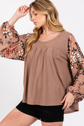 Shop SAGE + FIG Floral Long Sleeve Front Pleated Detail Blouse - High-Quality U.S. Made Women’s Fashion with Free & Fast Shipping