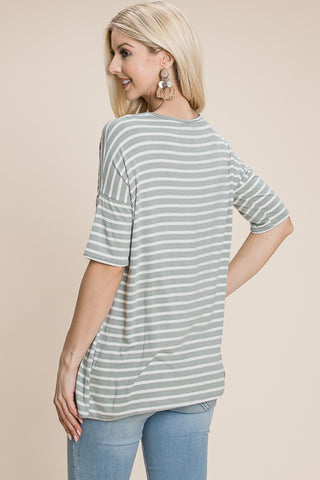 Shop BOMBOM Striped Round Neck T-Shirt - High-Quality U.S. Made Women’s Fashion with Free & Fast Shipping