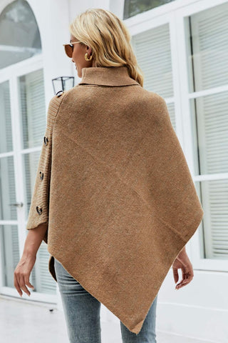 Shop Turtleneck Buttoned Poncho - High-Quality U.S. Made Women’s Fashion with Free Fast Shipping