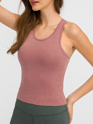 Shop Dusty Pink Millennia Round Neck Racerback Active Tank - High-Quality U.S. Made Women’s Fashion with Free & Fast Shipping