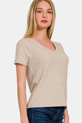 Shop Zenana Ribbed Short Sleeve T-Shirt - High-Quality U.S. Made Women’s Fashion with Free & Fast Shipping