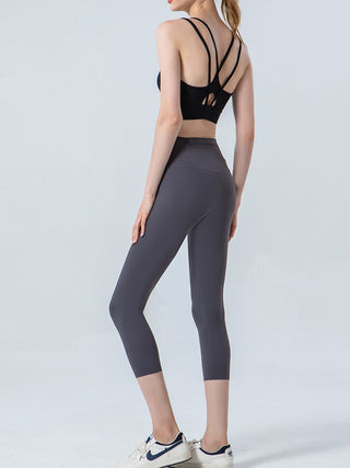 Shop Wide Waistband Cropped Sports Leggings - High-Quality U.S. Made Women’s Fashion with Free & Fast Shipping