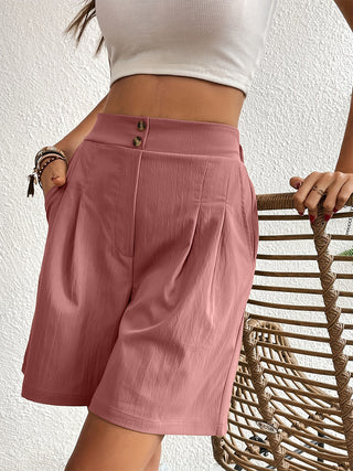 Shop Dusty Pink Pocketed Half Elastic Waist Shorts - High-Quality U.S. Made Women’s Fashion with Free & Fast Shipping