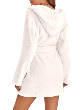 Shop Tie Waist Hooded Robe - High-Quality U.S. Made Women’s Fashion with Free & Fast Shipping