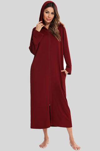 Shop Zip Front Hooded Night Dress with Pockets - High-Quality U.S. Made Women’s Fashion with Free Fast Shipping