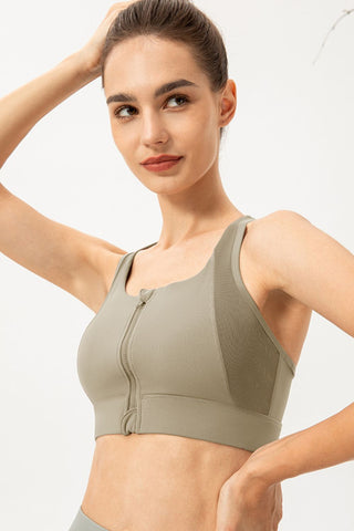 Shop Zip-Up Round Neck Sports Bra - High-Quality U.S. Made Women’s Fashion with Free & Fast Shipping