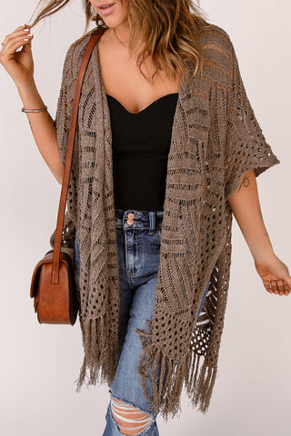 Shop Fringe Hem Slit Open Front Cardigan - High-Quality U.S. Made Women’s Fashion with Free & Fast Shipping