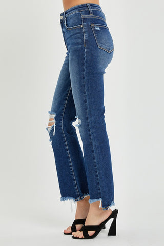 Shop RISEN High Rise Distressed Crop Flare Jeans - High-Quality U.S. Made Women’s Fashion with Free & Fast Shipping