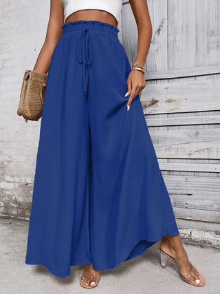 Shop Royal Blue Honey Tied High Waist Wide Leg Pants - High-Quality U.S. Made Women’s Fashion with Free & Fast Shipping