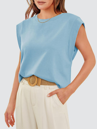 Shop Round Neck Cap Sleeve Tank - High-Quality U.S. Made Women’s Fashion with Free & Fast Shipping