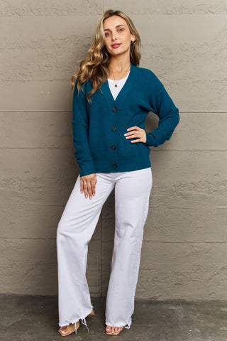 Shop Zenana Kiss Me Tonight Full Size Button Down Cardigan in Teal - High-Quality U.S. Made Women’s Fashion with Free & Fast Shipping