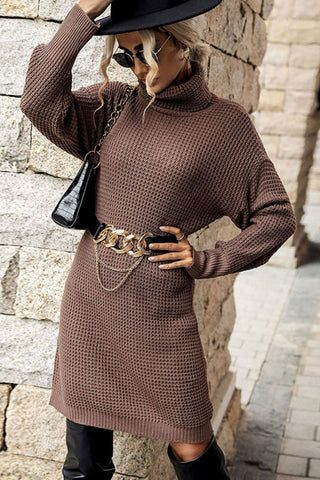 Shop Turtleneck Dropped Shoulder Mini Sweater Dress - High-Quality U.S. Made Women’s Fashion with Free & Fast Shipping