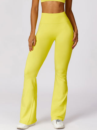 Shop Yellow Wide Waistband High Waist Bootcut Pants - High-Quality U.S. Made Women’s Fashion with Free & Fast Shipping