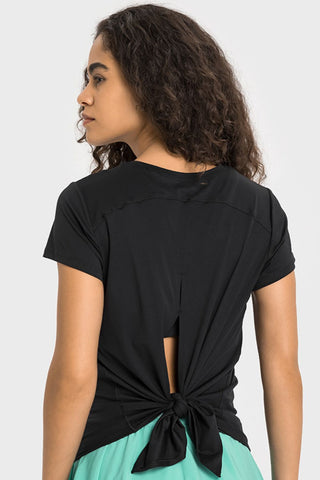 Shop Millennia Tie Back Short Sleeve Sports Tee - High-Quality U.S. Made Women’s Fashion with Free Fast Shipping