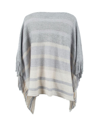 Shop Striped Boat Neck Poncho with Fringes - High-Quality U.S. Made Women’s Fashion with Free Fast Shipping